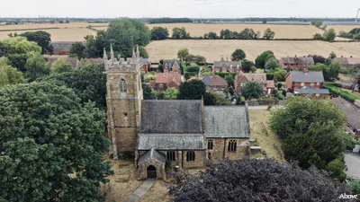Aerial photograph of the church in Aylesby, Lincolnshire.