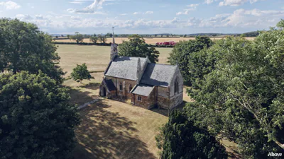 Aerial photograph of the church in Beelsby, Lincolnshire.