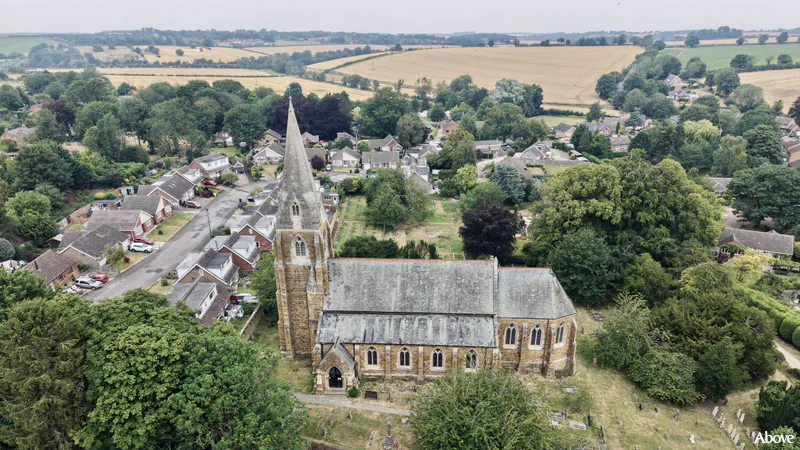 Aerial photograph of the church in Binbrook, Lincolnshire.
