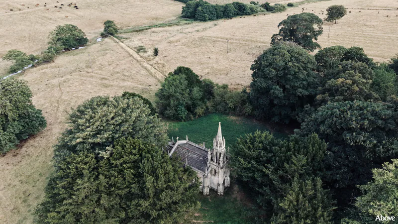 Aerial photograph of the church in Biscathorpe, Lincolnshire.