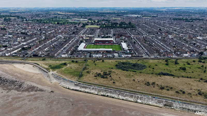 Aerial photograph of Blundell Park in Cleethorpes.