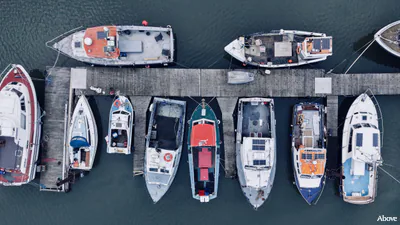 Aerial photograph of boats at Grimsby Docks.