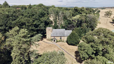 Aerial photograph of the church in Cuxwold, Lincolnshire.