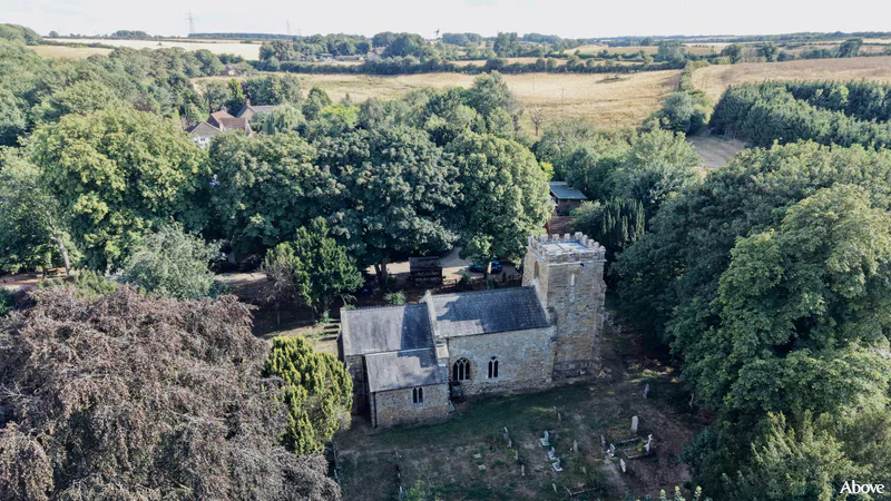 Aerial photograph of the church in Hatcliffe, Lincolnshire.