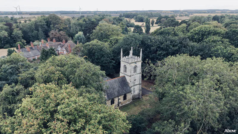 Aerial photograph of the church in Healing, Lincolnshire.