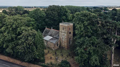 Aerial photograph of the church in Irby, Lincolnshire.