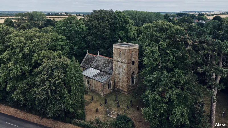 Aerial photograph of the church in Irby, Lincolnshire.