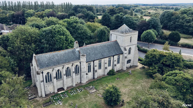 Aerial photograph of the church in Little Coates, Lincolnshire.
