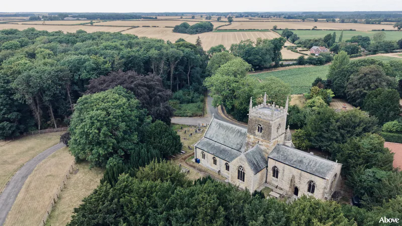 Aerial photograph of the church in Riby, Lincolnshire.