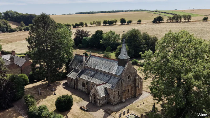 Aerial photograph of the church in Thoresway, Lincolnshire.