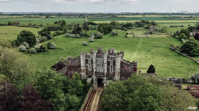Aerial photograph of Thornton Abbey Gatehouse in Lincolnshire.